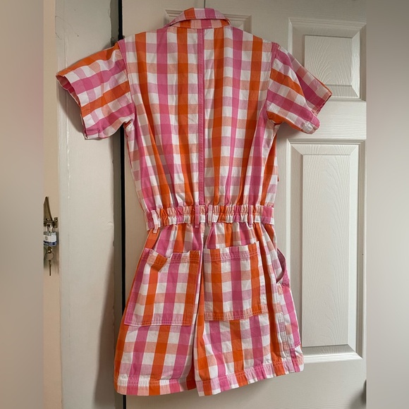 big bud press short sleeve jumpsuit orange-pink plaid - Picture 2 of 4